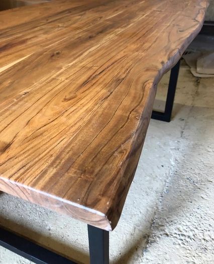 Solid Acacia Wood Dining Table 160 cm - Rustic Industrial Style