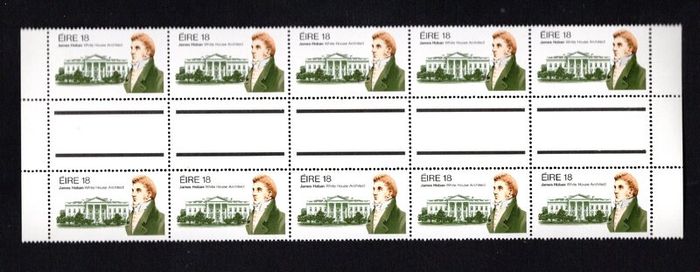 1981 Ireland 150th Anniversary of James Hoban (Architect of White House, USA) Commemorative Stamp Gutter Pair of 5 Mint Never Hinged (MNH).