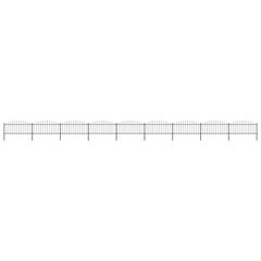 Garden Fence with Spear Top Steel (0.5-0.75)x15.3 m Black