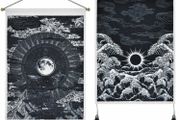 (Pack of 2) Moon and Star Tapestry Ocean Wave Black and White Tapestry Wall Hanging for Room (35 x 50cm)