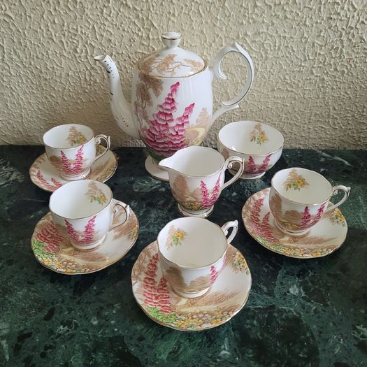 Antique - Bell - "Lovers Lane" bone china coffee set for four