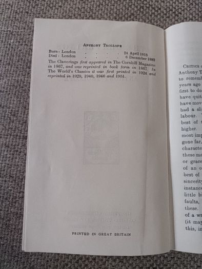 The Claverings by Anthony Trollope 1951 hardback in good used condition with all pages intact and some signs of wear FREE STANDARD POSTAGE INCLUDED