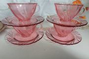 vintage glass teacups, pink glass, pink cups