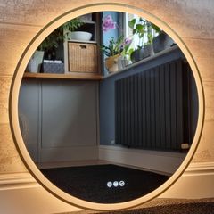 LED Bathroom Mirror Bluetooth Speakers Fog Free 80cm Gold Trim
