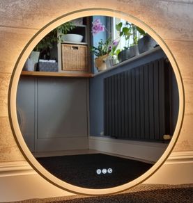 LED Bathroom Mirror Bluetooth Speakers Fog Free 80cm Gold Trim