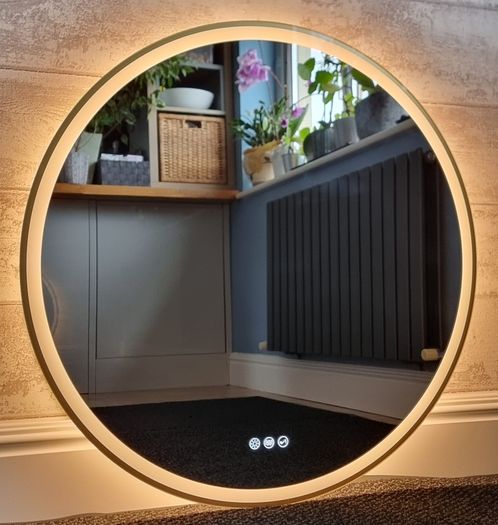 LED Bathroom Mirror Gold 80cm Bluetooth Demister Bright Light Makeup Cosmetic 3 Color Temperature