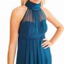 Teal silk halterneck party dress Image 2