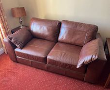 tan leather sofa