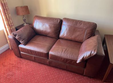 tan leather sofa