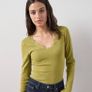 THE VERY COLLECTION Lace Trim Long Sleeve Rib Top Green Size 10! Image 2