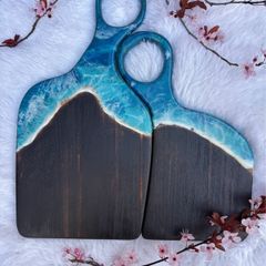 Set of 2 Handmade Ocean Resin Charcuterie / Serving Boards
