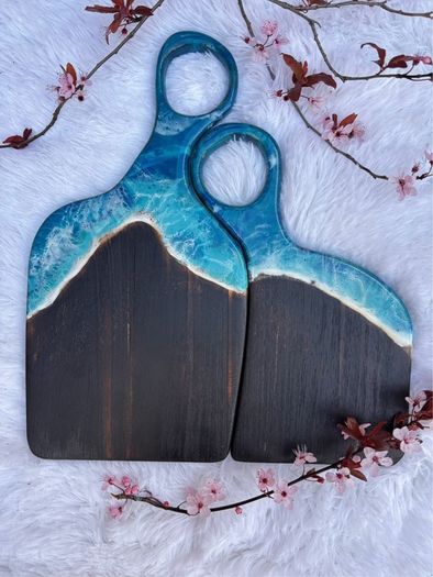 Set of 2 Handmade Ocean Resin Charcuterie / Serving Boards