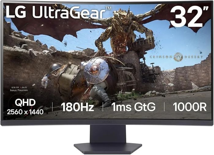 LG UltraGear Curved Gaming Monitor 32GS60QC, 32 inch, 1440p, 180Hz, 1ms Response Time, VA Panel, AMD FreeSync, Smart Energy Saving, DisplayPort, HDMI