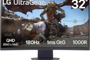 LG UltraGear Curved Gaming Monitor 32GS60QC, 32 inch, 1440p, 180Hz, 1ms Response Time, VA Panel, AMD FreeSync, Smart Energy Saving, DisplayPort, HDMI