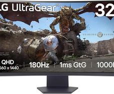 LG UltraGear Curved Gaming Monitor 32GS60QC, 32 inch, 1440p, 180Hz, 1ms Response Time, VA Panel, AMD FreeSync, Smart Energy Saving, DisplayPort, HDMI