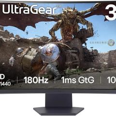 LG UltraGear Curved Gaming Monitor 32GS60QC, 32 inch, 1440p, 180Hz, 1ms Response Time, VA Panel, AMD FreeSync, Smart Energy Saving, DisplayPort, HDMI