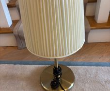 Pair of Ikea (brass effect) lamps with Pooky cream coloured pleated shades