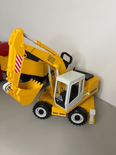 Vintage 2001 Bruder Mercedes Actros 4143 Tipping Truck with Liebherr Rotating Excavator