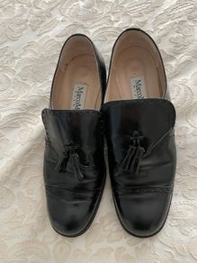 Marco Moreo Vintage Black Leather Tassel Loafers - Size 38.5 - Block Heel - Brogue Detail