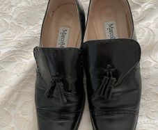 Marco Moreo Vintage Black Leather Tassel Loafers - Size 38.5 - Block Heel - Brogue Detail