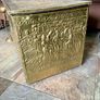 Large Ornate Brass Fireside Coal Box Embossed Tavern Scene Image 4