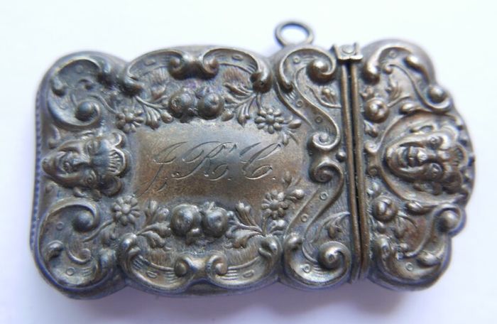 RARE!! Antique Sterling Silver Engraved Matchbox Pendent MATCH SAFE Vesta Case - Late 1800s