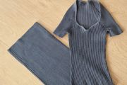 Grey Ribbed Bodycon Midi Dress - Size 12