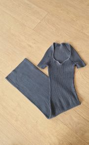 Grey Ribbed Bodycon Midi Dress - Size 12