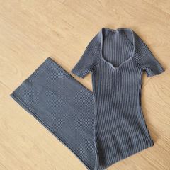 Grey Ribbed Bodycon Midi Dress - Size 12