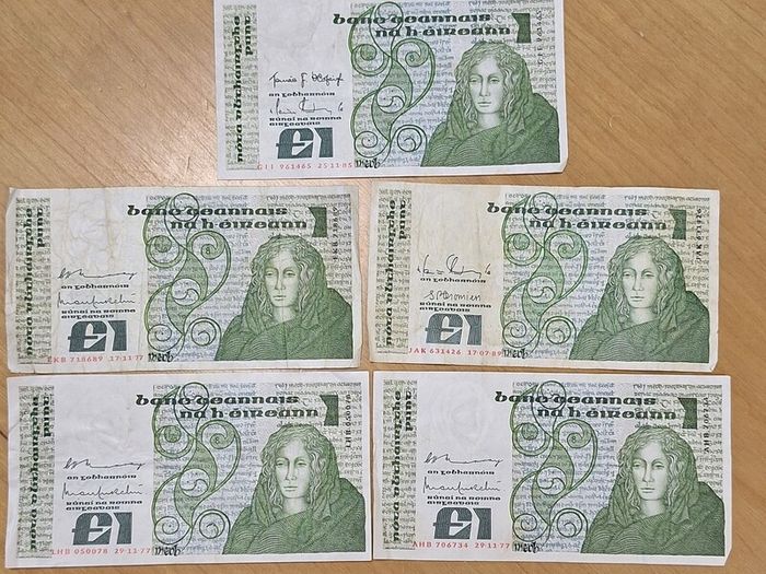 Irish Bank Notes - Meab 1 Punt / Pound Collection - FIVE Notes