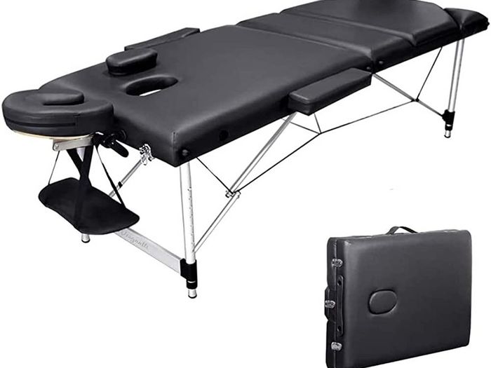 Portable Massage Bed Table - 3-Section Aluminum Foldable Beauty Couch for Reiki Therapy Treatment Salon Healing - Metal Headrest Support/with Carry Bag (FREE POSTAGE)
