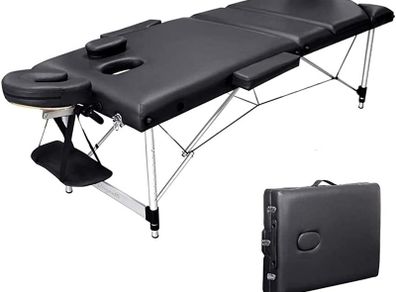 Portable Massage Bed Table - 3-Section Aluminum Foldable Beauty Couch for Reiki Therapy Treatment Salon Healing - Metal Headrest Support/with Carry Bag (FREE POSTAGE)