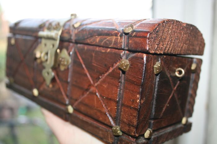 Antique Unusual Small Size Trunk -moneybox 8,2" x 3,4" H-4"