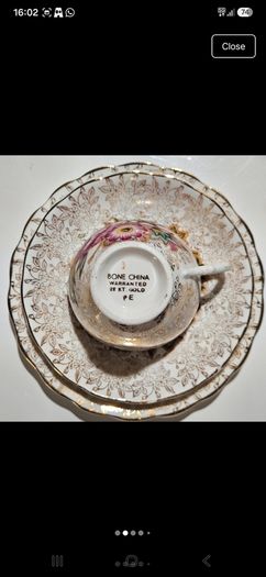 Vintage 22 KT Gold Overlay Chintz Fine Bone China Teacup Trio Set