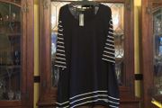 DORIS STREICH  . FURTHER REDUCED.   NEW a really nice tunic in black with white stripes on the sleeves and hemline . Length is 37 inches.