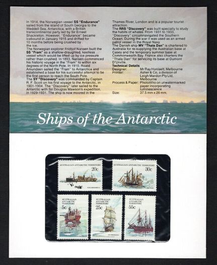 1979 Australian Antarctic Territory Ships of the Atlantic Commemorative Stamps Presentation Pack