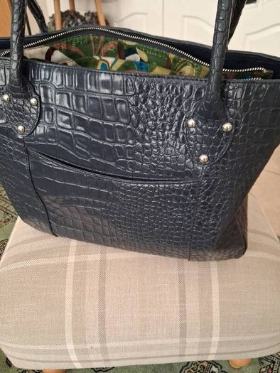 Osprey of London Navy Patent Crocodile Leather Handbag