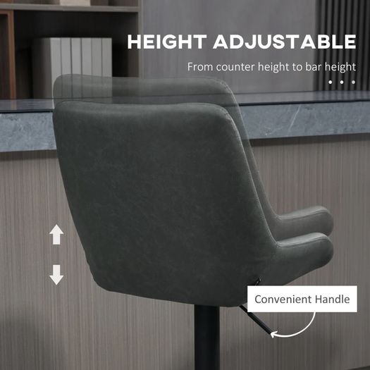 NEW SALE | Retro Bar Stools Set of 2, Adjustable Kitchen Stool, Upholstered Bar Chairs with Back, Swivel Seat, Dark Grey