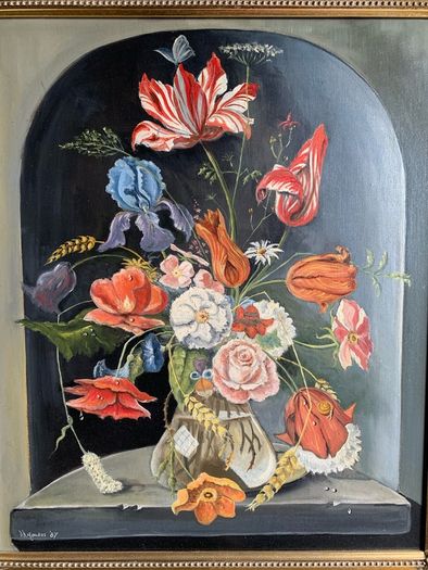 Large Original Floral Still Life Oil on Canvas.