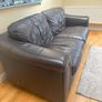 2 Seater Brown Leather Sofa Good Condition Image 2