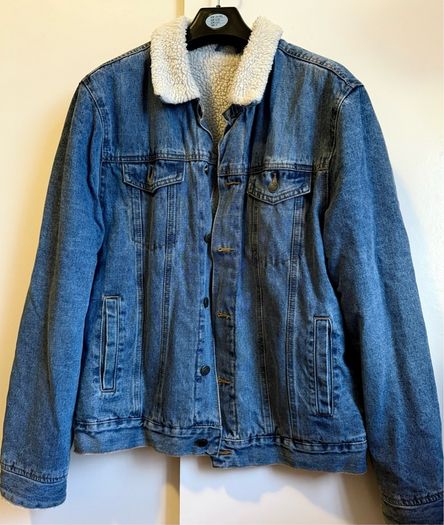 Blue Denim Jacket With Fleece Collar