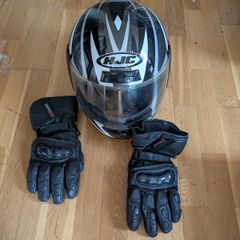 Motorcycle helmet and gloves