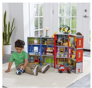 Wooden Play Set Fire Truck Police Helicopter