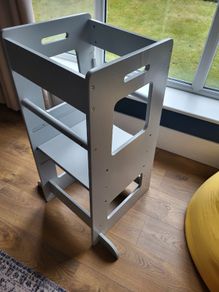 KiddyMoon Toddler Learning Tower, Montessori Kitchen Step Stool, Height Adjustable (3 Levels), Safety Rail, Grey