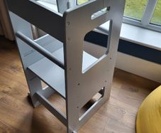 KiddyMoon Toddler Learning Tower, Montessori Kitchen Step Stool, Height Adjustable (3 Levels), Safety Rail, Grey