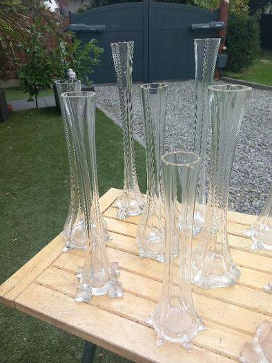 11 Art Noveau glass stem vases, bought in Vienna 70s, D18