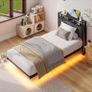 Metal Bed Frame with LED Lights and Charging Station, Heavy Duty Metal Slat Support, Noise Free, No Box Spring Needed Image 4