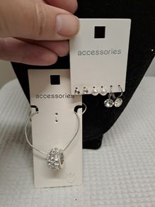 Silver necklace and multiple earrings set