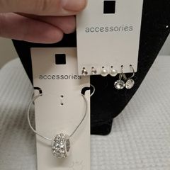 Silver necklace and multiple earrings set