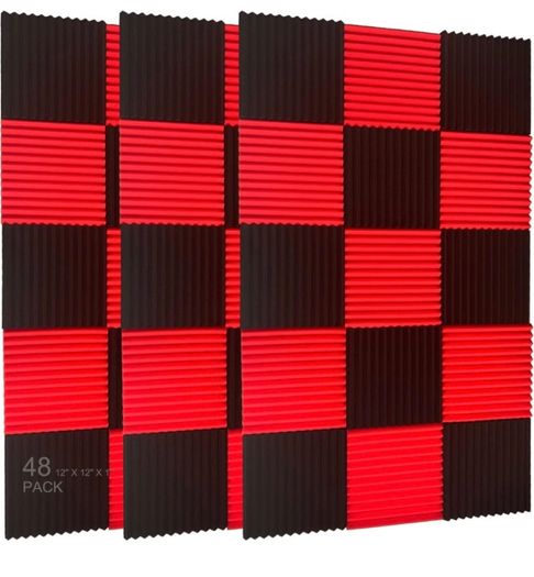 48 Pack Black Red 1" X 12" X 12" Acoustic Wedge Studio Foam Sound Absorption Wall Panels Multiple Colours Available, See Photos (free Postage)